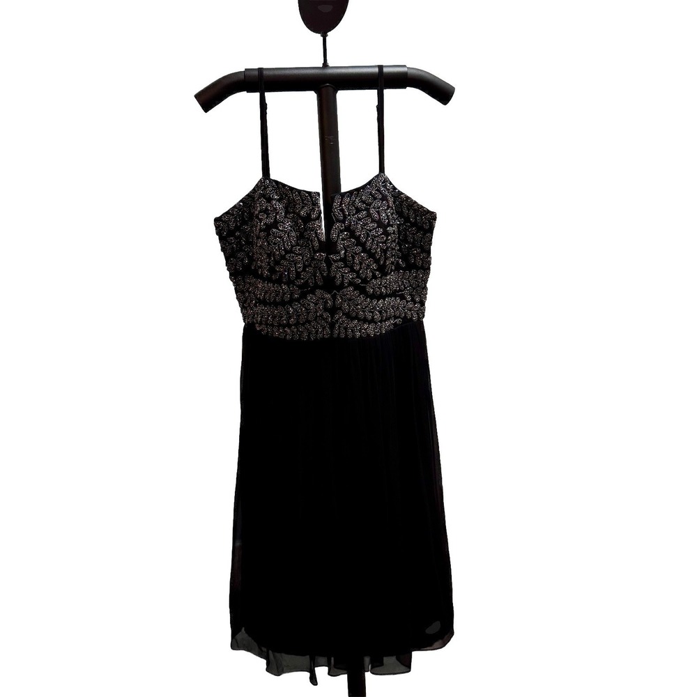 Adrianna Papell Evening Silk Beaded Cocktail Dress Black Sz 8 Laurel Leaf